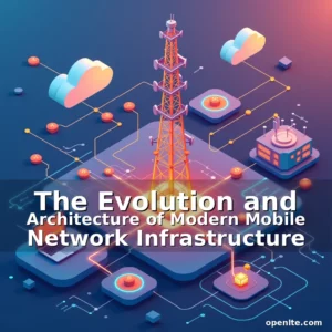 Artistic representation for The Evolution and Architecture of Modern Mobile Network Infrastructure